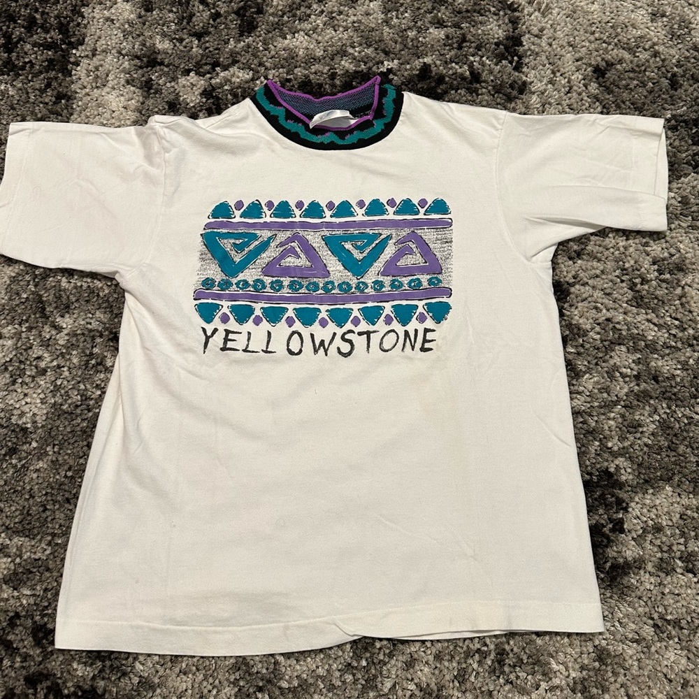 Vintage 80s Yellowstone Tee featuring Aztec Collar Size Medium